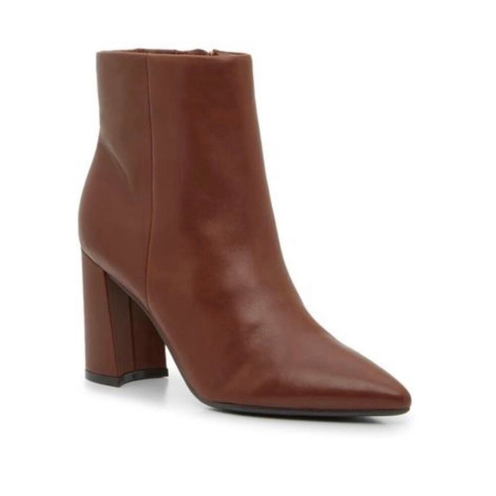 Marc Fisher LTD Kulika Cognac Leather Pointed Toe Block Heel Booties Size 9M